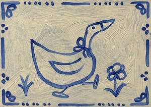 ACEO Original Oil Painting Goose ATC Art Card Nature Delft Art by Emmer Plaxe - Picture 1 of 1