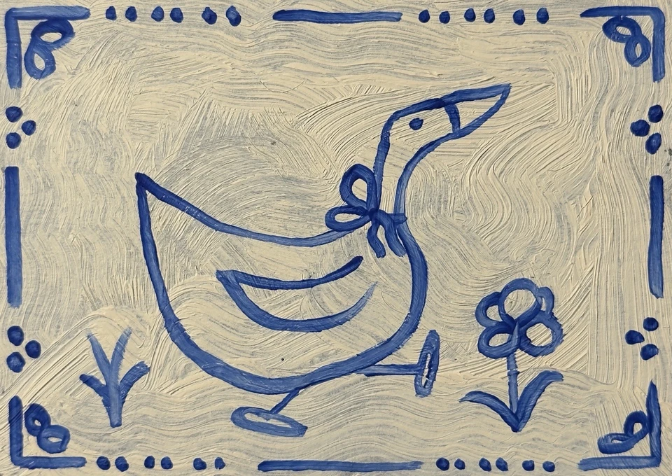 ACEO Original Oil Painting Goose ATC Art Card Nature Delft Art by Emmer Plaxe - Image 1 of 1