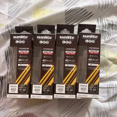 4  Filament Style LED Chandelier Candelabra Base Candle Light 120 Volts - Image 1 of 3