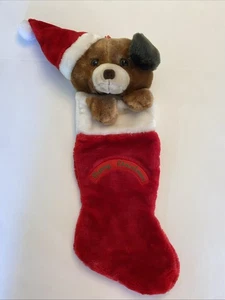 VTG Christmas Puppy Stocking CHRISHA PLAYFUL PLUSH Plays Christmas Music Jumbo - Picture 1 of 6