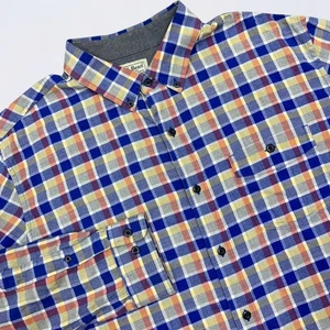LL Bean Flannel Button Down Shirt Mens Large Tall Blue Scotch Plaid Long Sleeve - Picture 1 of 11
