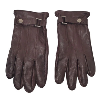 Guantes COACH Vintage Cuero Marrón Forrados de Poliéster con Hebilla Acento Talla M Foto 1 de 4