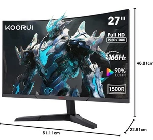 KOORUI 27E6CA 27" Curved Gaming Monitor - 165Hz, 1ms FHD, Adaptive Sync, HDMI/DP - Picture 1 of 4