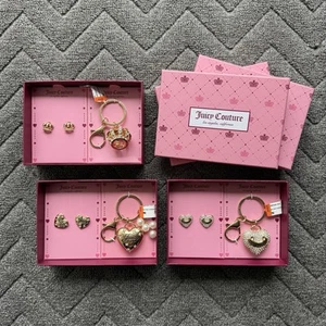 Juicy Couture New Rare Rhinestone Heart Crown Keychain Bag Charm 3 Set NWT - Picture 1 of 9