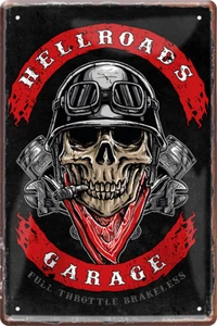 Blechschild 20x30 Hellroads Garage Biker Patch Werkstatt Auto Motorrad Bar - Bild 1 von 1