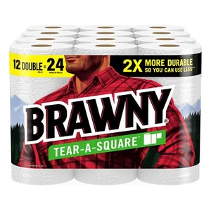 Brawny Tear-A-Square Papierhandtücher 12 Doppelrollen = 24 normale Rollen 3 Blatt... - Bild 1 von 7