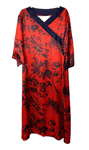 Natori Saks Fifth Avenue Floral Robe  Kimono House Dress Gown Red Blue