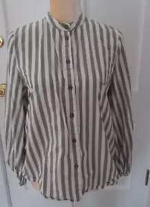 WHO WHAT WEAR 100% Cotton long sleeve Green White stripe Top size M - Picture 1 of 4