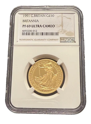Great Britain 1991 Gold 1/2 oz 50 Pounds NGC PF69UC Britannia - Image 1 of 2