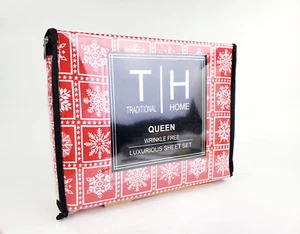 Spirit Linen QUEEN Mikrofaser 4-teiliges Lakenset 12 Zoll tiefrot weiß Schneeflocken Winter - Bild 1 von 21