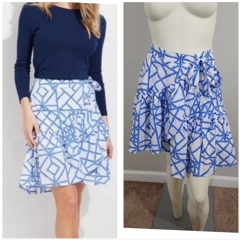 Falda envolvente de celosía azul/blanco bambú Vineyard Vines para mujer talla 2 Grand millenial Foto 1 de 4