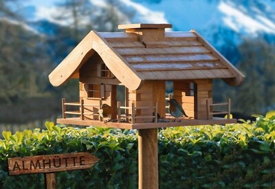 XXL Vogelfutterhaus Blockhaus Vogelhaus Almhütte Futterhaus mit Ständer Braun - Bild 1 von 4