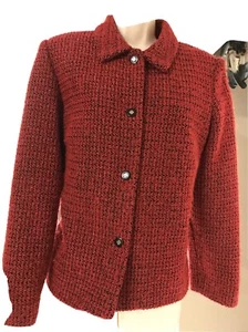 Reduced! Free Shipping! Requirements Red Black Metallic Boucle Jacket - Size 14 - Picture 1 of 8
