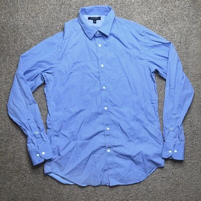 Men’s Medium Banana Republic Soft Wash Slim Fit Blue Geometric Dress Shirt - Imagem 1 de 4