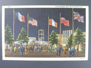 Flaggenaufsteller New York Weltausstellung Curt Teich Leinen Postkarte 1939 Vintage - Bild 1 von 2
