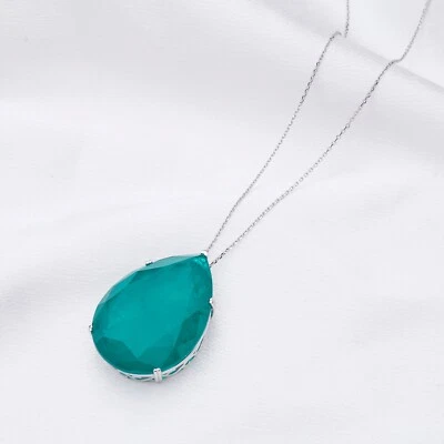 Ciondolo Tormalina, Creato IN Laboratorio Cristallo Con Argento Sterling Catena - Immagine 1 di 2