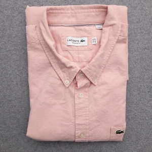 Lacoste Oxford Button Down Shirt Mens 2XL 46 Regular Short Sleeve Pink OCBD - Picture 1 of 9