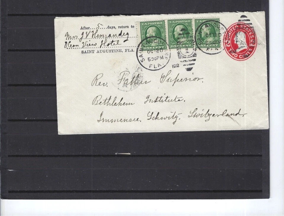USA--COVER-ENTIRE-1912-STATIONARY-NICE FRANKING-TO EUROPE---F-VF-#325 - Image 1 of 2
