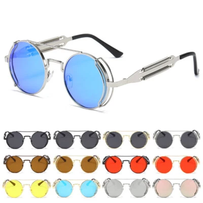 Gafas de sol redondas Steampunk hombres mujeres gafas góticas vintage círculo marco de metal  Foto 1 de 4