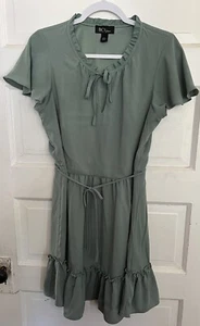 BCX DRESS Women’s L V-Neck Short Fit + Flare Dress Green  - Picture 1 of 5