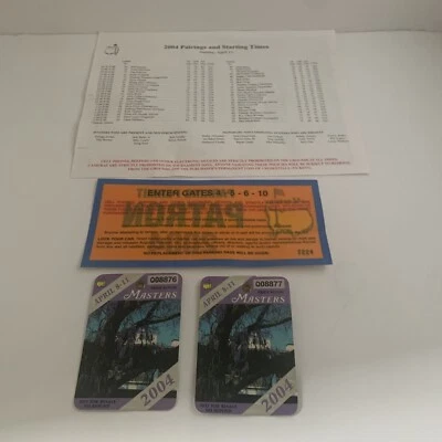 Par de insignias de torneo de golf Masters 2004 y calcomanía de estacionamiento sin usar Foto 1 de 4