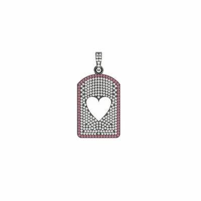 925 Sterling Silver Pave Diamond Pink Ruby Gemstone Heart Pendant Jewelry - Image 1 of 3