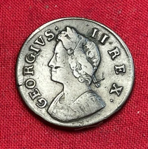 1739 King George II Colonial Copper Farthing, Slight Bend - Picture 1 of 6