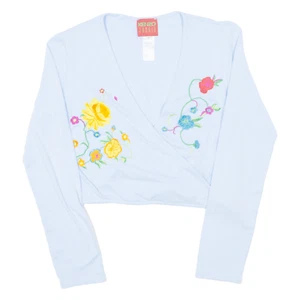 KENZO JUNGLE Top avvolgente blu per bambina scollo a V manica lunga L - Foto 1 di 8