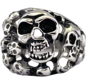 Anello Uomo Misura 10 TESCHIO Cimitero Acciaio Inox Pirata Biker Gioielli Confezione Regalo - Foto 1 di 6