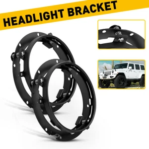 2x Round LED Headlight Bracket Mounting Ring Black Steel Stainless For Jeep - Picture 1 of 9
