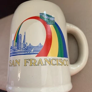 VTG San Francisco Papel Coffee Mug Golden Gate Trolley Rainbow Hand Decorated US - Picture 1 of 8