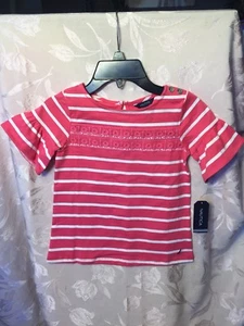 Girls Short Sleeve Shirt Size 6x  Pink White Stripes Nautica Embroidered - Picture 1 of 9