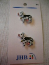 New Old Stock 2 JHB Cows 1" Buttons (#64) On Original Card - Washable