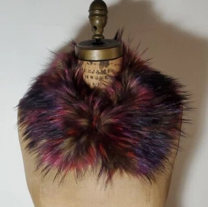 Surell NWT Faux Fur Collar Multi Color Velvet Lined Frog Clasp Pink Green Purple - Picture 1 of 5