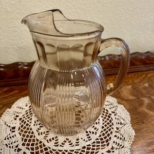 Vintage Pink Depression Glass Ribbed Ice Tea Pitcher With Ice Lip - Picture 1 of 11