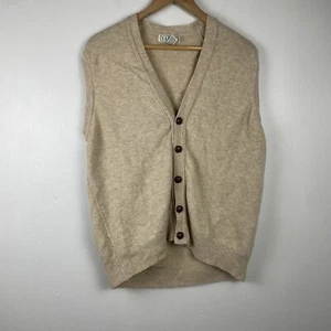 VTG LL Bean Sweater Vest Beige 100% Wool Made In Ireland L Tall Wood Buttons - Picture 1 of 4