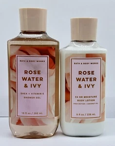BATH AND BODY WORKS LOZIONE CORPO ACQUA DI ROSE ED EDERA 8,0 FL OZ, GEL DOCCIA 10 FL OZ - Foto 1 di 2