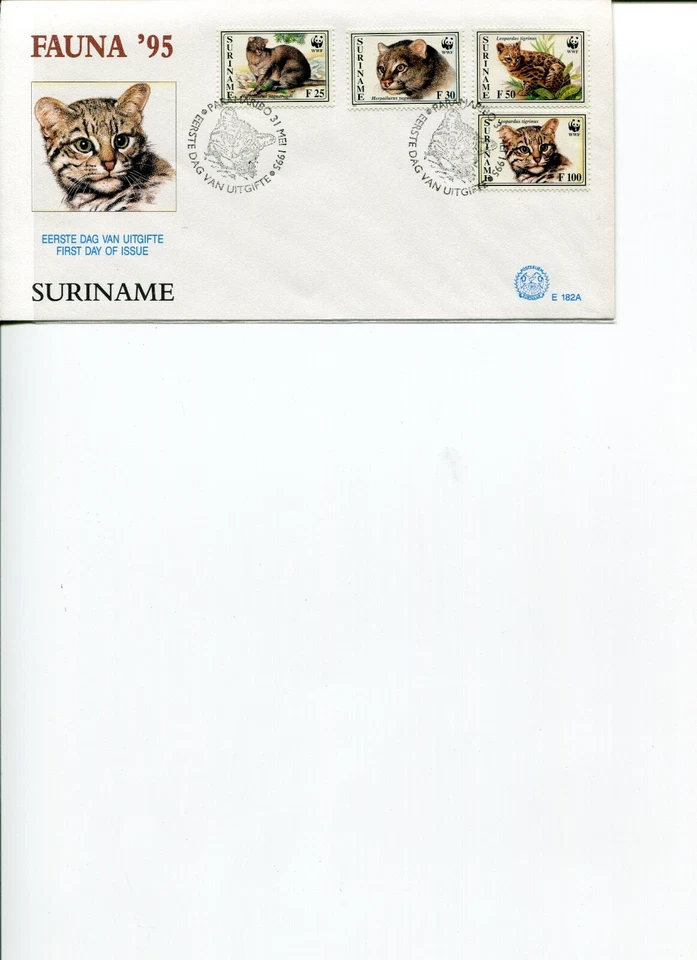 1995 WWF SURINAME Little Spotted Cat & Jaguarundi Official Postal FDC POST FREE - Image 1 of 1