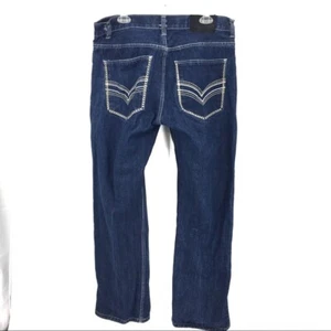 Dark Wash Jeans bestickte Gesäßtaschen Herren Gr. 38/32 Relaxed Straight Leg - Bild 1 von 9