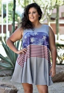 USA New PLUS SIZE Womens OVERSIZED AMERICAN FLAG SWING SLEEVELESS DRESS XL 1X 2X - Picture 1 of 6
