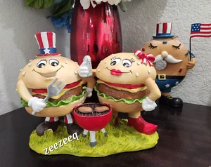 Patriotic Barbecue Cheeseburger Hamburger Couple Mr Mrs BBQ Grill Figurine Decor - Picture 1 of 5