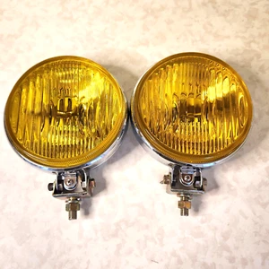 Vintage Pair Halogen Power Yellow Glass Lens IPF 90 & Chrome Housing 5" (o9) - Picture 1 of 5