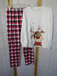 NIB Christmas Reindeer Red Plaid 2-Piece Set Youth Pajamas Size 12 - Picture 1 of 6