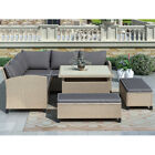 6-piece Outdoor Rattan Sectional W/table Benches Patio Garden Furniture Set