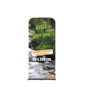 TOTEM PESANTE TRASPORTABILE IN TESSUTO STAMPA INCLUSA 80X200 TIPO ROLL-UP POPUP - Foto 1 di 5