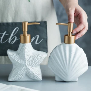 Starfish Shell Shape Ceramic Liquid Soap Dispenser Bathroom Sub-bottling Bottles - Picture 1 of 14