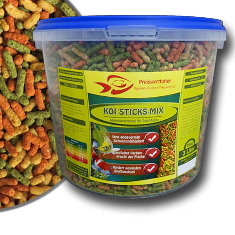 Koi Sticks-MIX 3Liter Eimer 390 g Fischfutter Koifutter Teichfutter Teich Futter