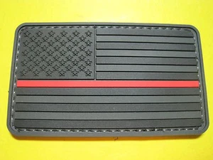 FIRE MORALE PATCH THIN RED LINE U.S. FLAG PVC WITH HOOK BACK FIRE RESCUE LOOK!!! - Picture 1 of 12