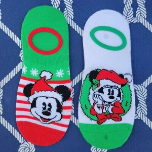 NWOT! Disney Mickey Mouse Christmas Liner No Show Socks, Red & Green + Stickers - Picture 1 of 4