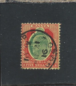 MALTA 1904-14 5s GREEN & RED/YELLOW USED SG 63 CAT £100 - Picture 1 of 2